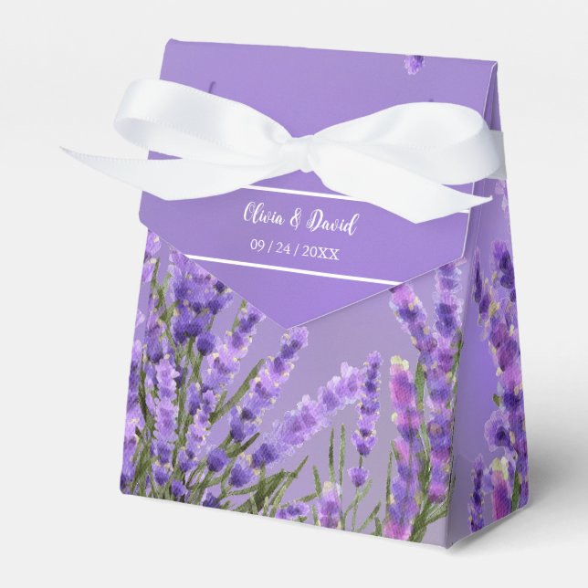Lavender Purple Florals Wedding Favour Box (Front Side)