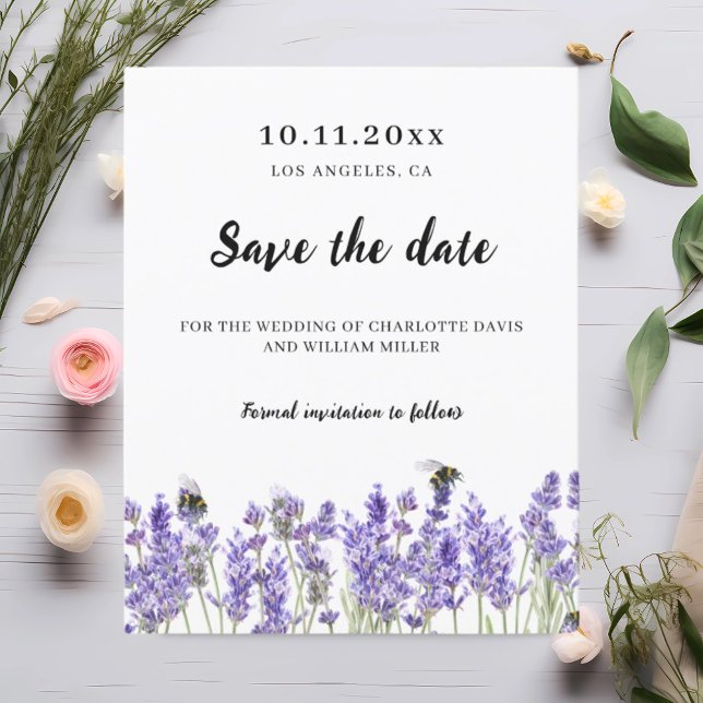 Lavender purple florals wedding save the date card (Creator Uploaded)