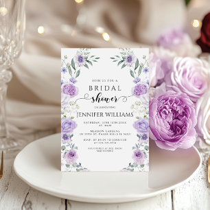 Lavender Purple Flower Boho Wreath Bridal Shower Invitation