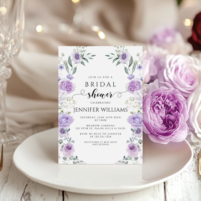 Lavender Purple Flower Boho Wreath Bridal Shower Invitation (Creator Uploaded)