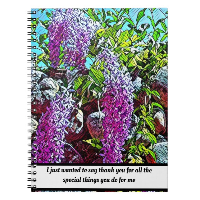 Lavender Purple Flower Design Notebook (Front)