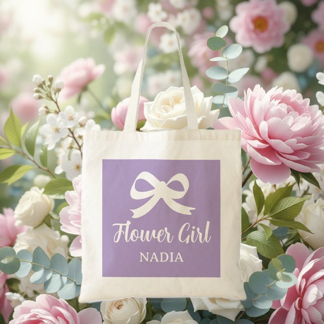 Lavender purple flower girl tote bag for wedding (flower girl tote bag)