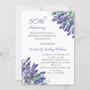 Lavender Purple Flowers 50th Wedding Anniversary Invitation
