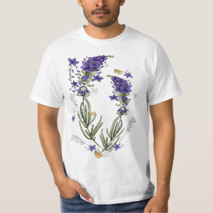 Lavender Purple Flowers Herb Field Botanical Stems T-Shirt