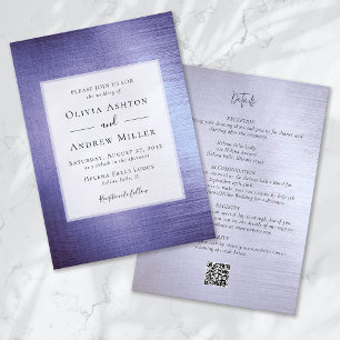 Lavender Purple Foil  All in One QR Wedding Invitation