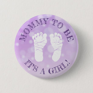Lavender Purple Footprints Girl Baby Shower Button