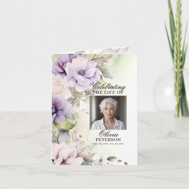 Lavender Purple Funeral PROGRAM | PHOTO Card (Front)