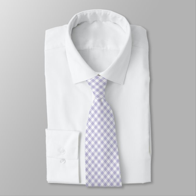 Lavender Purple Gingham Tie (Tied)