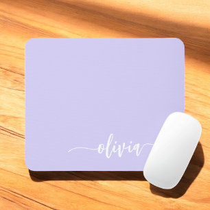 Lavender Purple Girly Script Monogram Name Modern Mouse Pad