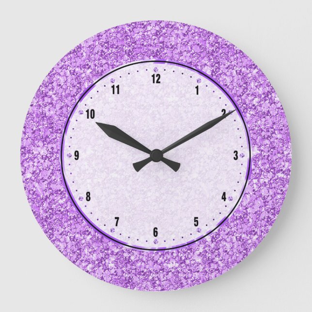 Lavender Purple Glitter Large Clock (Front)