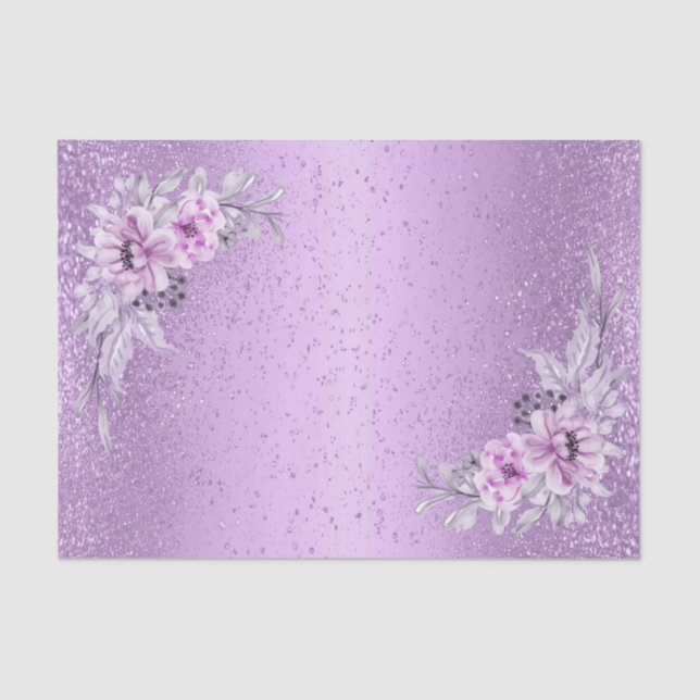 Lavender Purple Glitter with Floral Flowers Tissue Paper (Front)