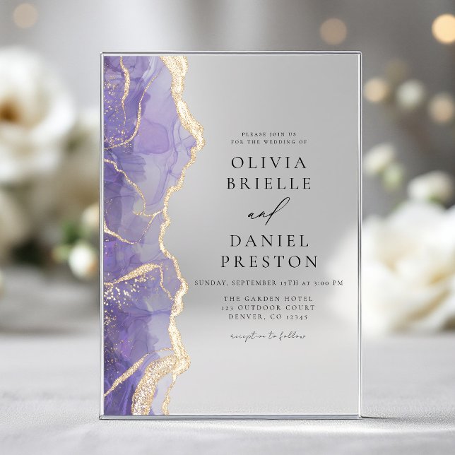 Lavender Purple Gold Agate Elegant Modern Wedding Acrylic Invitations (Creator Uploaded)