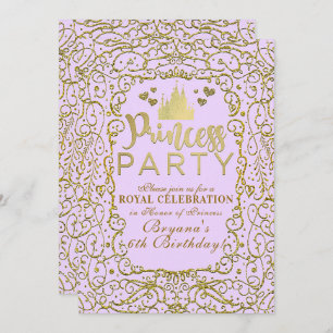Lavender Purple Gold Castle Royal  PRINCESS PARTY Invitation