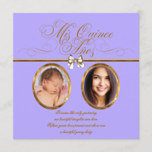 Lavender Purple Gold Photo Quinceanera Invitations