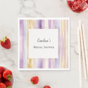 Lavender Purple Gold Stripes Bridal Shower Napkin