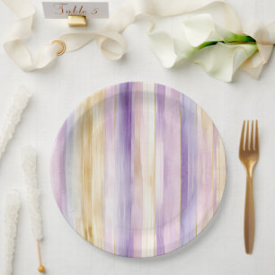 Lavender Purple Gold Stripes Bridal Shower Paper Plate