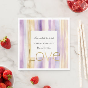 Lavender Purple Gold Stripes Love Wedding  Napkin