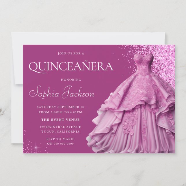 Lavender Purple Gown Quinceanera Party 15th Invitation (Front)