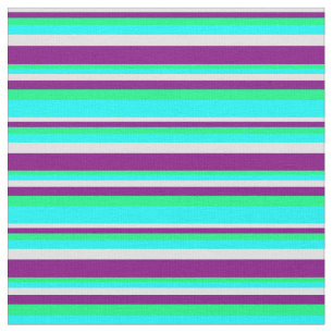 Lavender, Purple, Green & Cyan Coloured Stripes Fabric