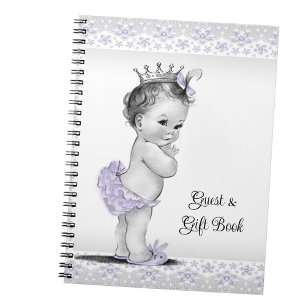 Lavender Purple Grey Baby Shower Gift Guest Book