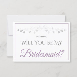 Lavender Purple & Grey Be My Bridesmaid Card