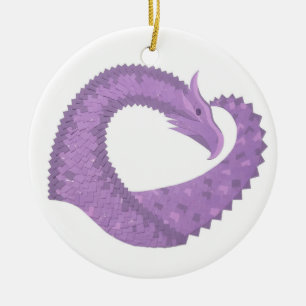 Lavender purple heart dragon on white ceramic tree decoration