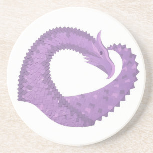 Lavender purple heart dragon on white coaster