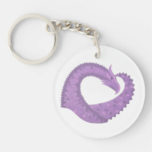 Lavender purple heart dragon on white key ring