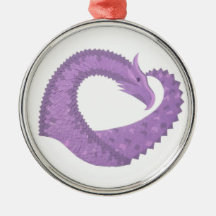 Lavender purple heart dragon on white metal tree decoration