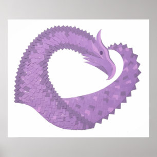 Lavender purple heart dragon on white poster
