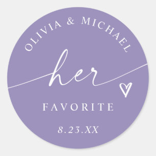 Lavender Purple Her Favourite Wedding Treat Bag Classic Round Sticker