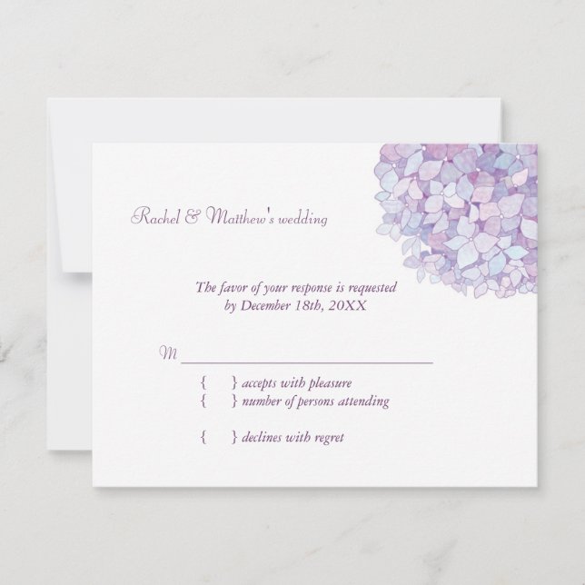 Lavender Purple Hydrangea Wedding RSVP Card (Front)