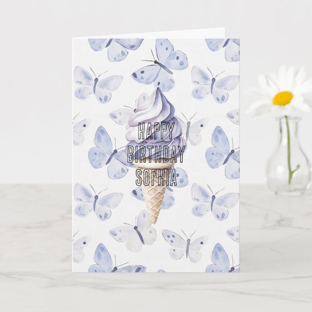 Lavender Purple Ice Cream Cones Birthday Card (Small Plant)