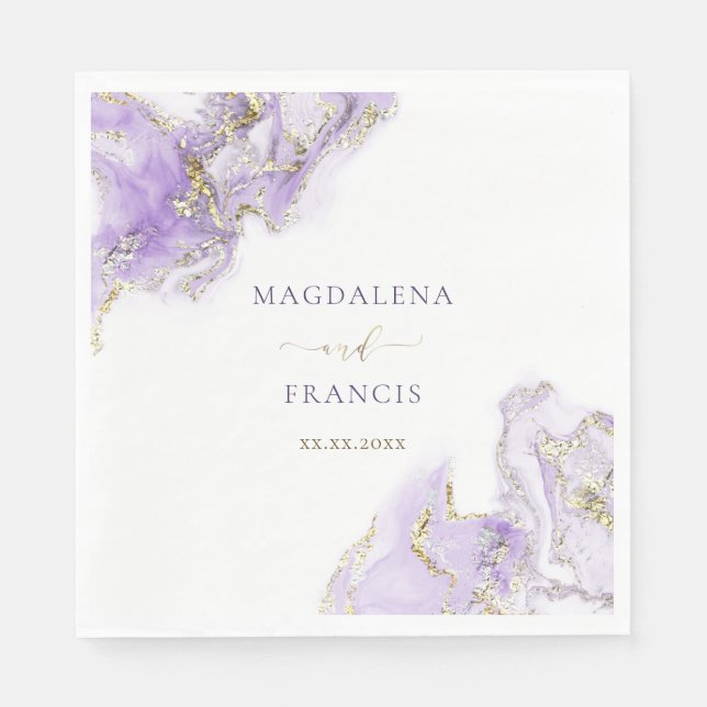 lavender purple ink marble wedding  napkin (Front)