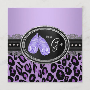 Lavender Purple Leopard Baby Girl Shower Invitation