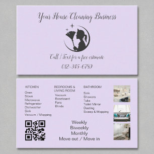 Lavender Purple Maid Cleaning House QR Code  Business Card