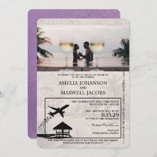 Lavender Purple Maldives Passport Wedding Invitation