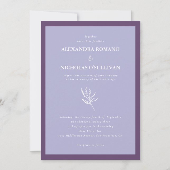 Lavender Purple Minimalist Floral Wedding Invitation (Front)