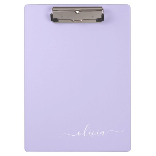 Lavender Purple Modern Script Girly Monogram Name Clipboard (Front)