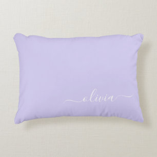 Lavender Purple Modern Script Girly Monogram Name Decorative Cushion
