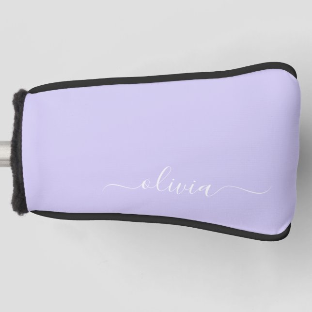 Lavender Purple Modern Script Girly Monogram Name Golf Head Cover (Front)