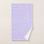 Lavender Purple Modern Script Girly Monogram Name Hand Towel<br><div class="desc">Lavender Purple Simple Script Monogram Name bathroom Towels. This makes the perfect sweet 16 birthday,  wedding,  bridal shower,  anniversary,  baby shower or bachelorette party gift for someone that loves glam luxury and chic styles.</div>