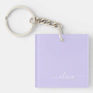 Lavender Purple Modern Script Girly Monogram Name Key Ring