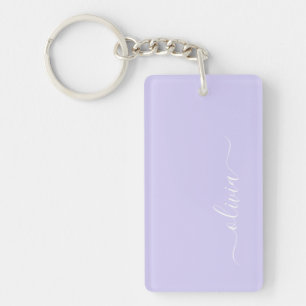 Lavender Purple Modern Script Girly Monogram Name Key Ring
