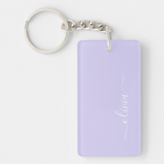 Lavender Purple Modern Script Girly Monogram Name Key Ring (Front)
