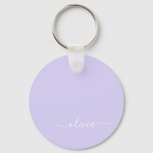 Lavender Purple Modern Script Girly Monogram Name Key Ring