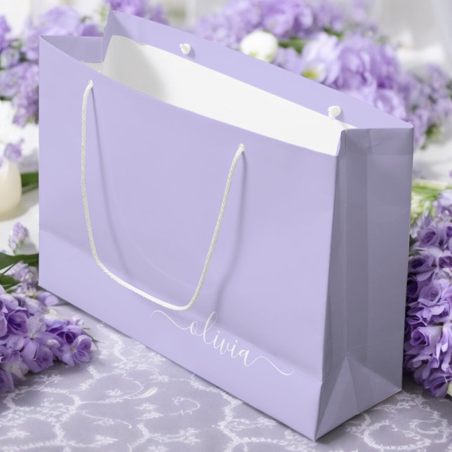 Lavender Purple Modern Script Girly Monogram Name Large Gift Bag (Creator Uploaded)