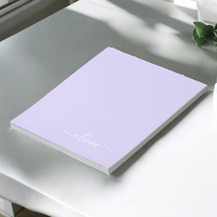 Lavender Purple Modern Script Girly Monogram Name Notepad