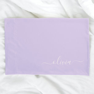 Lavender Purple Modern Script Girly Monogram Name Pillowcase