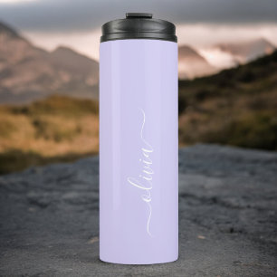 Lavender Purple Modern Script Girly Monogram Name Thermal Tumbler